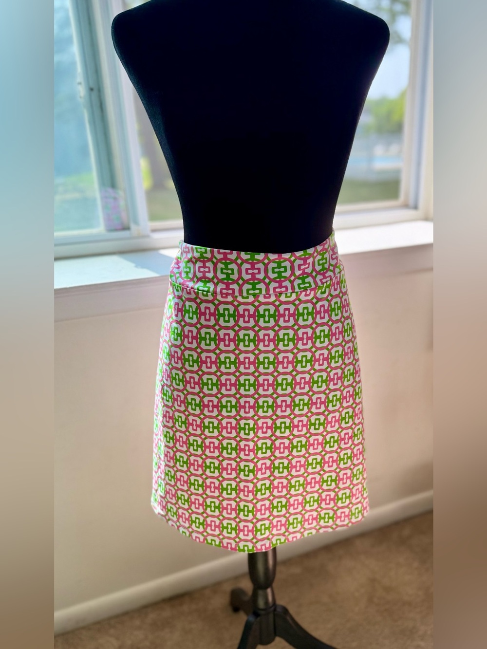 Melly M preppy Pink Green athletic skirt Golf Tennis Stretch comfort medium EC